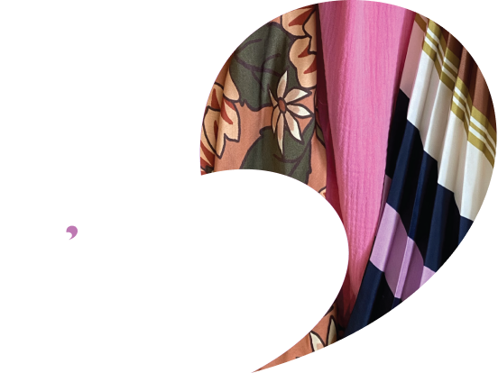 Fashion blog header with colorful textile patterns.